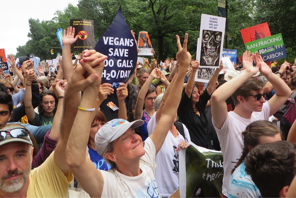 2014 Climate March participants highlighted the the amount of water used in animal agriculture. 