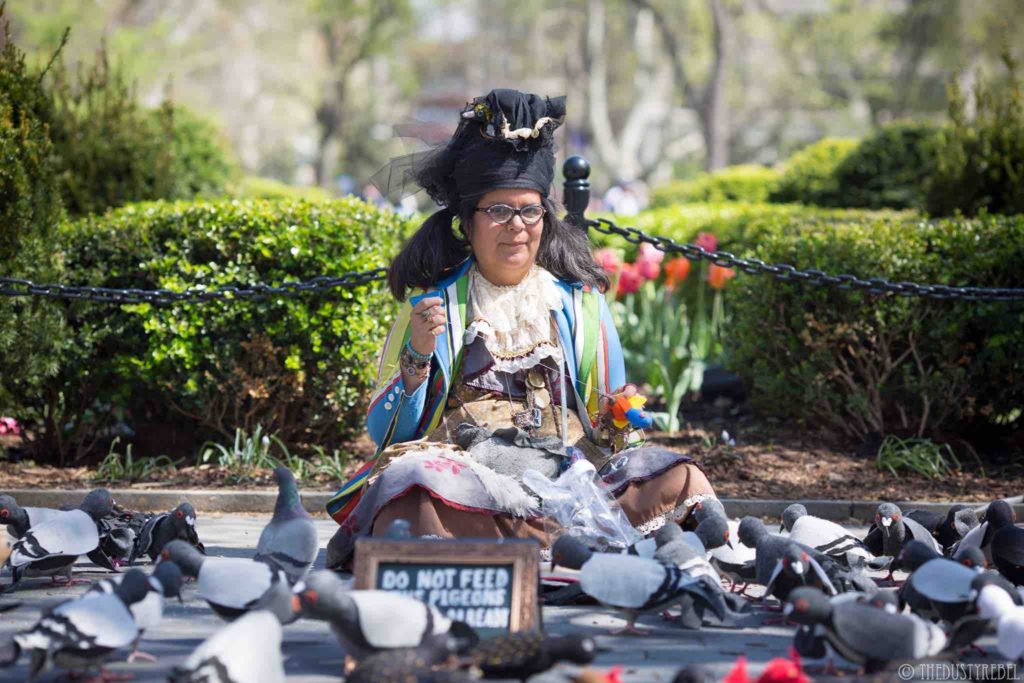 Pigeon advocate Tina Trachtenburg educates the public about pigeons