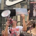 Photo of animal rights activists protesting Nike in Soho