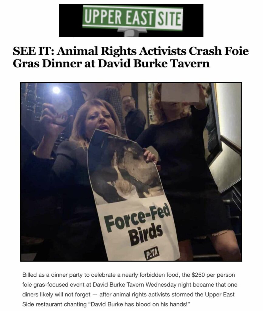 Photo of news coverage of PETA foie gras protest