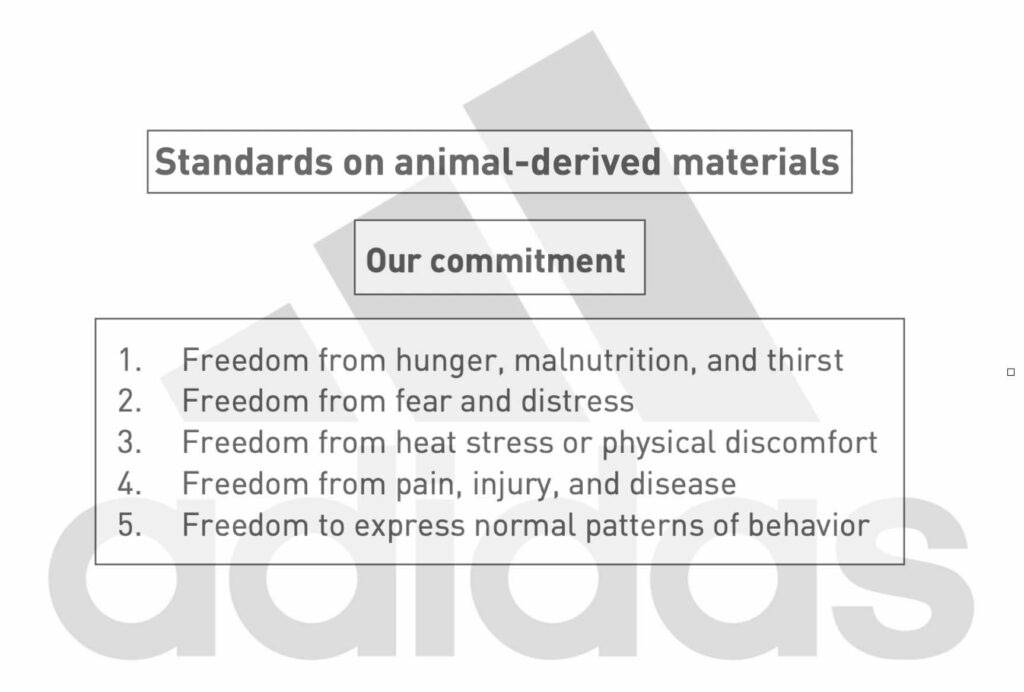 Photo of Adidas standards on animal-derived materials