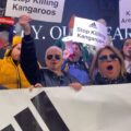Photo of kangaroo skin protest at Adidas store in NYC
